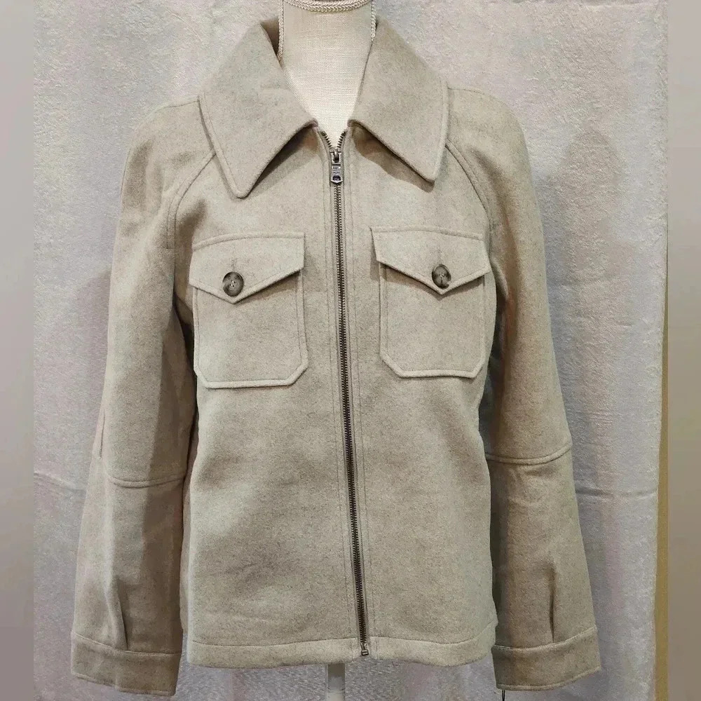 Avec Les Filles Women's zip front aviator jacket oatmeal size Medium New - Picture 4 of 9
